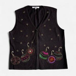Mercer Street Studio Embellished Beaded Zippered Christmas Holiday Vest